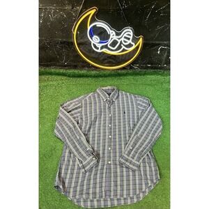 Ralph Lauren Performance Shirt Mens LG Button Down Green Plaid Stretch Nylon‎
